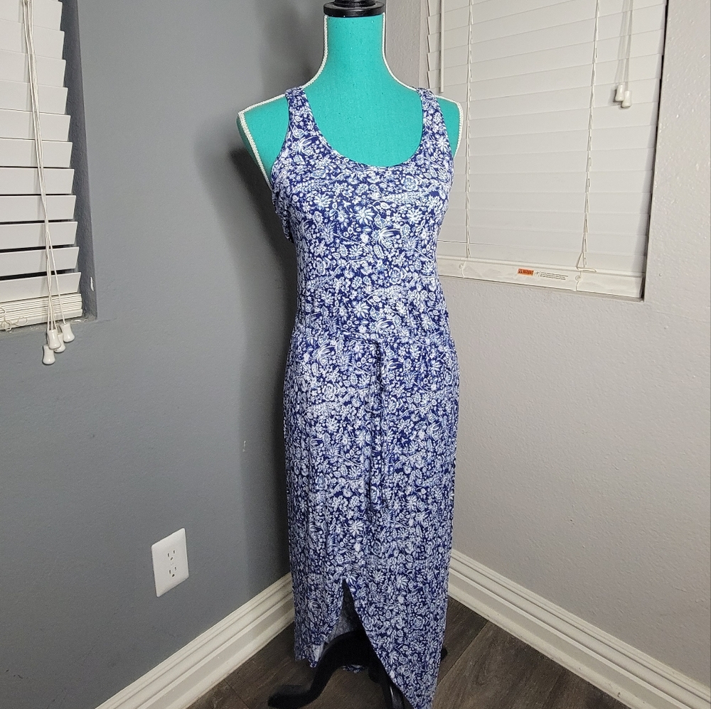 Jessica Simpson Blue and White Razor Back Dress Vacation Style Size Med